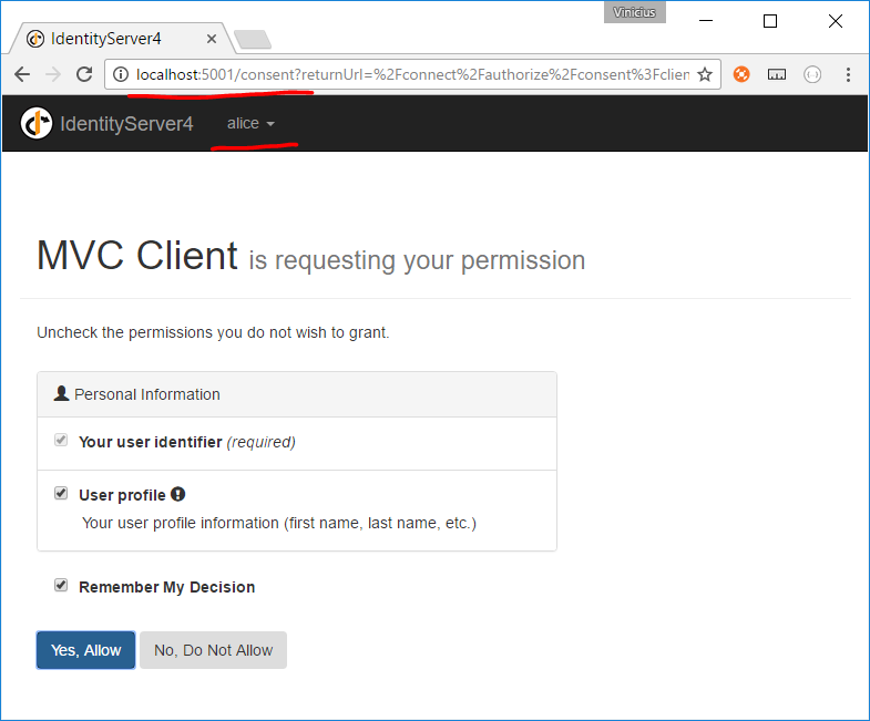 servidor identityserver4 exibindo tela de consent após login