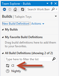 Exemplo de definições de build. Usaremos a build CI