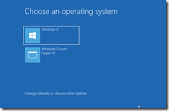 Tela de boot do Windows 8, mostrando as duas opções de boot depois de prontas