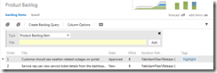 Tags no TFS 2012 Update 2. Note que o primeiro item de trabalho está com uma tag chamada "highlight"