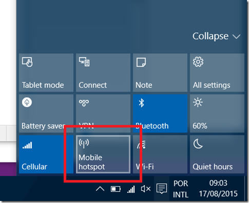 Recurso de Mobile Hotspot no Windows 10