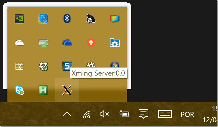 Xming rodando na bandeja de sistema do Windows