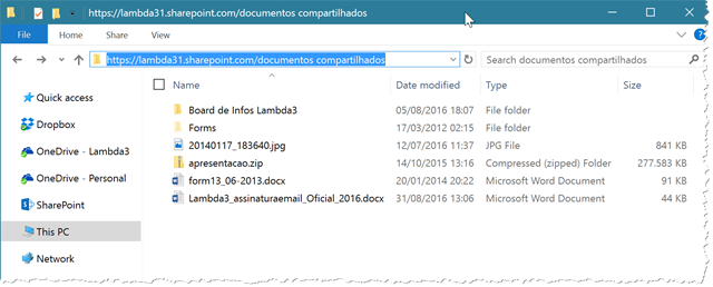 Abrindo uma pasta SharePoint no File Explorer, direto a partir da barra de endereços
