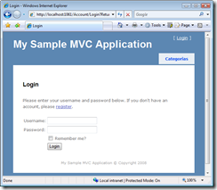 Formulário de login do ASP.Net MVC