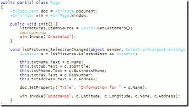 Código C# do Silverlight que chama o código Javascript anterior
