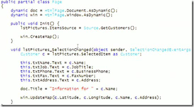 Código C# do Silverlight modificado para usar as propridades dinâmicas do C# 4.0
