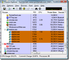 Process Explorer com vários processo do IE 8