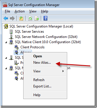 Sql Server Configuration Manager (New Alias...)